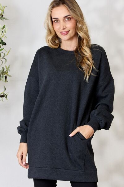 Charcoal Oversized Longline Top with Pockets