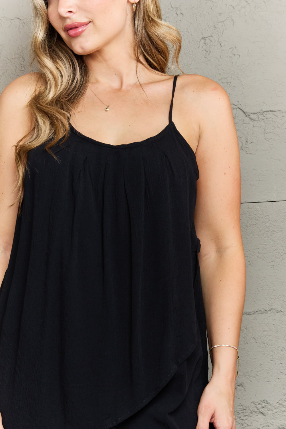 Hang Loose Tulip Hem Cami Top in Black