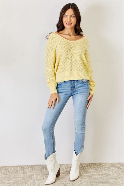 Yellow V-Neck Long Sleeve Sweater