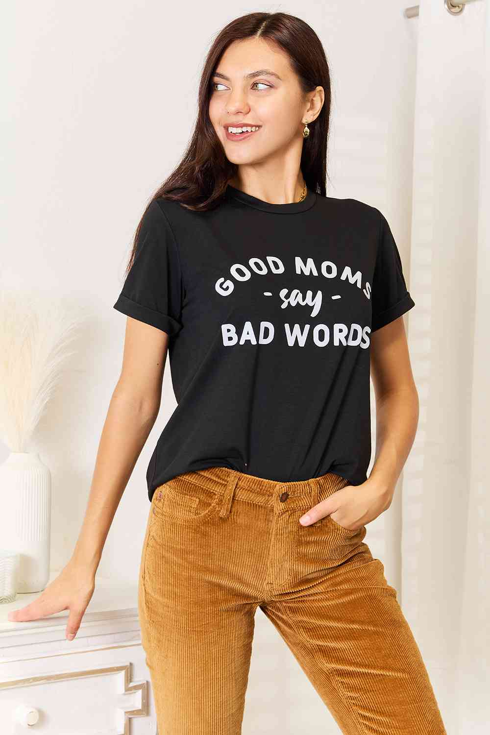 GOOD MOMS SAY BAD WORDS Graphic Tee in Black