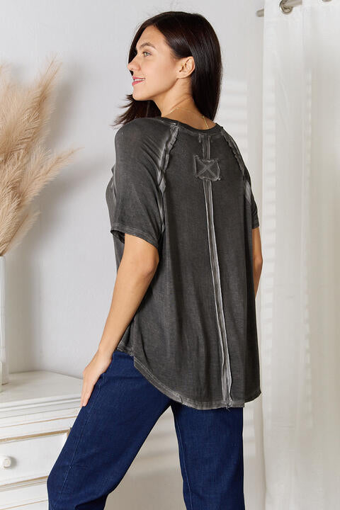 Charcoal Round Neck Raglan Sleeve T-Shirt