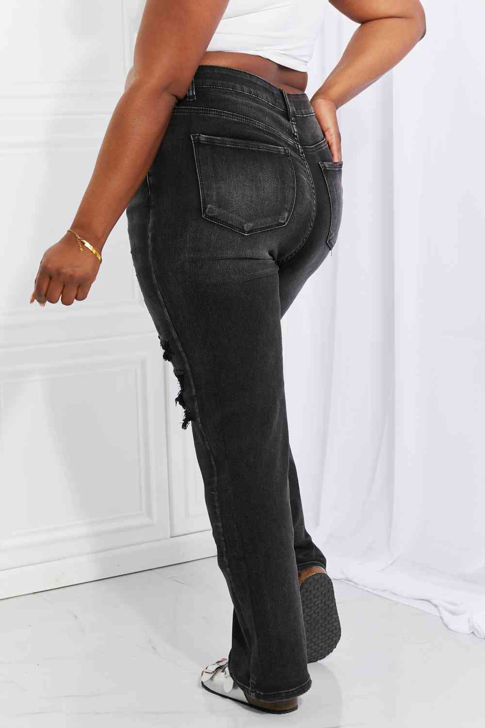 RISEN Lois Distressed Loose Fit Jeans in Black