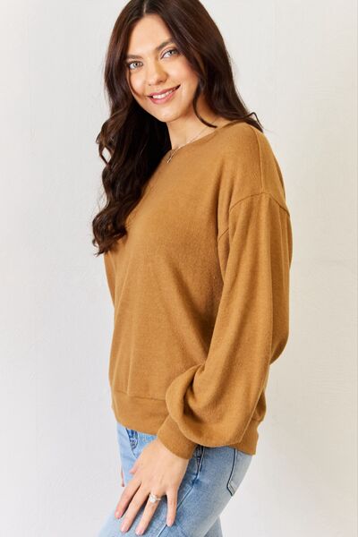 Round Neck Long Sleeve Top in Pale Brown
