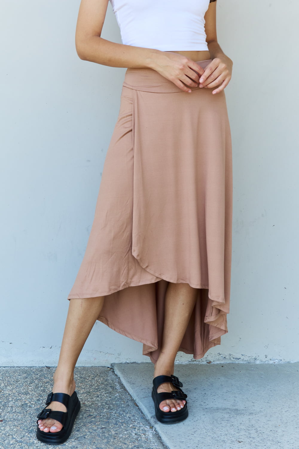 Choice High Waist Flare Maxi Skirt in Camel