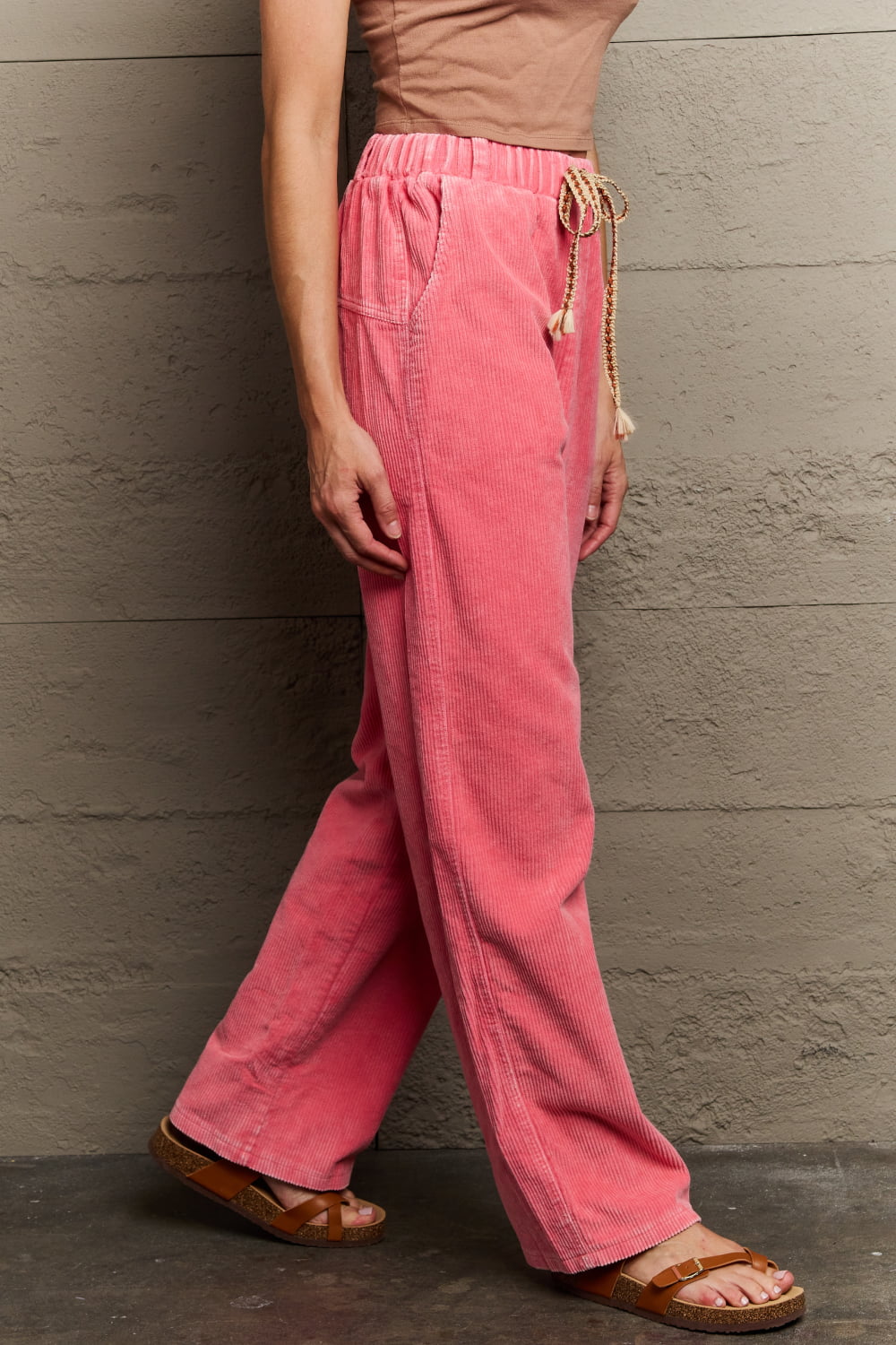 Leap Of Faith Corduroy Straight Fit Pants in Neon Pink