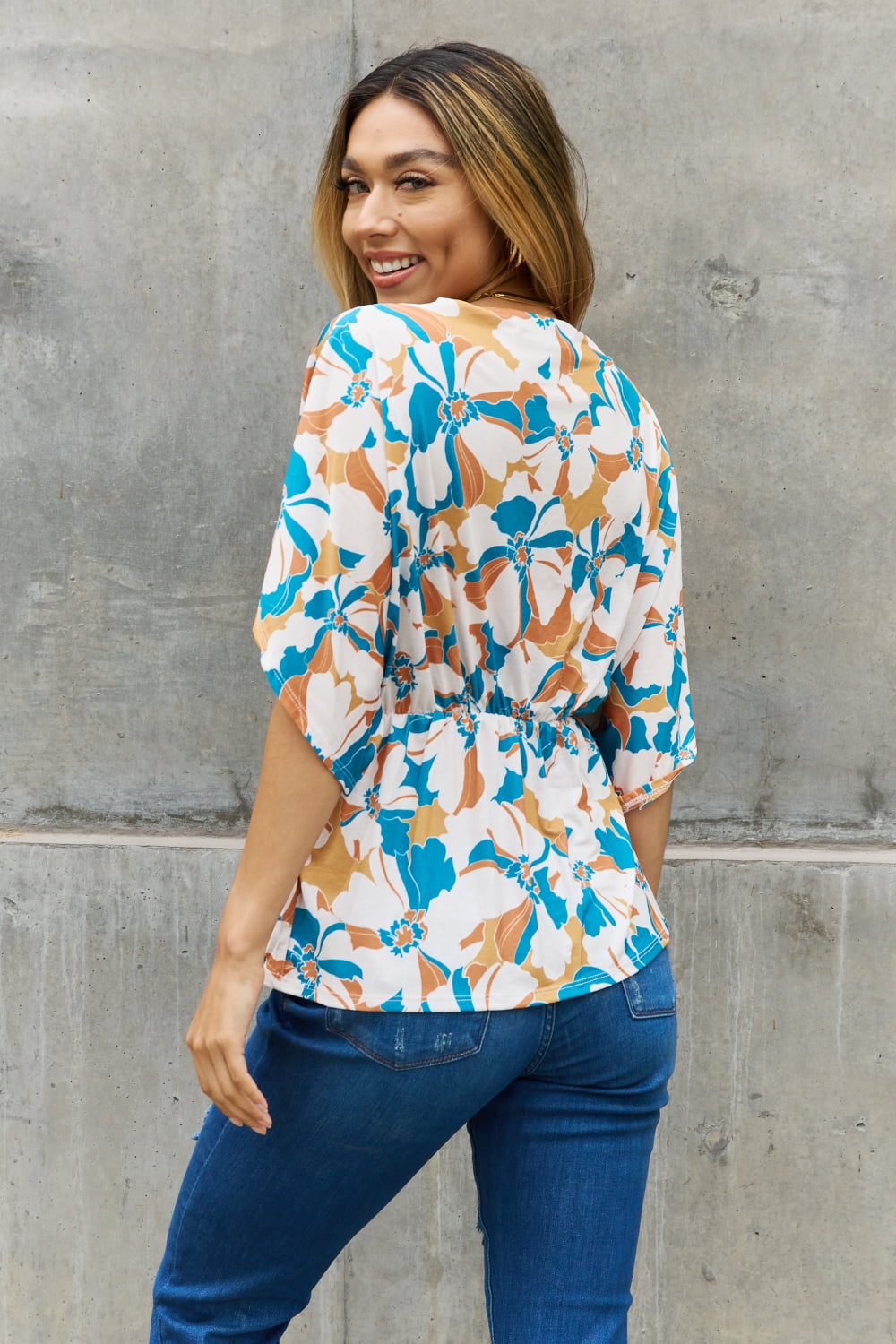 Floral Print Wrap Tunic Top (MADE IN USA)