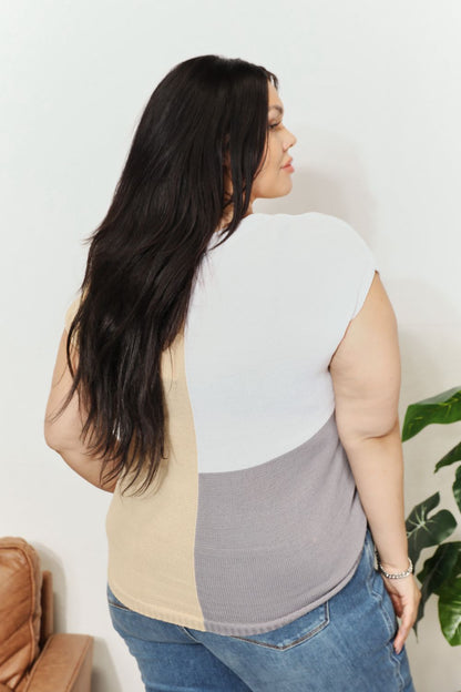 Color Block V-Neck Knit Top in Tan