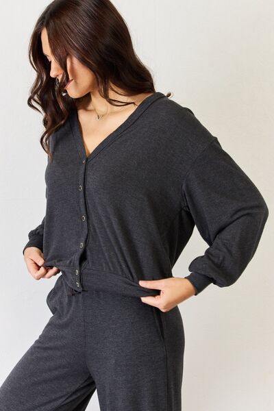 Ultra Soft  Lounge Button Up Cardigan in Charcoal Grey