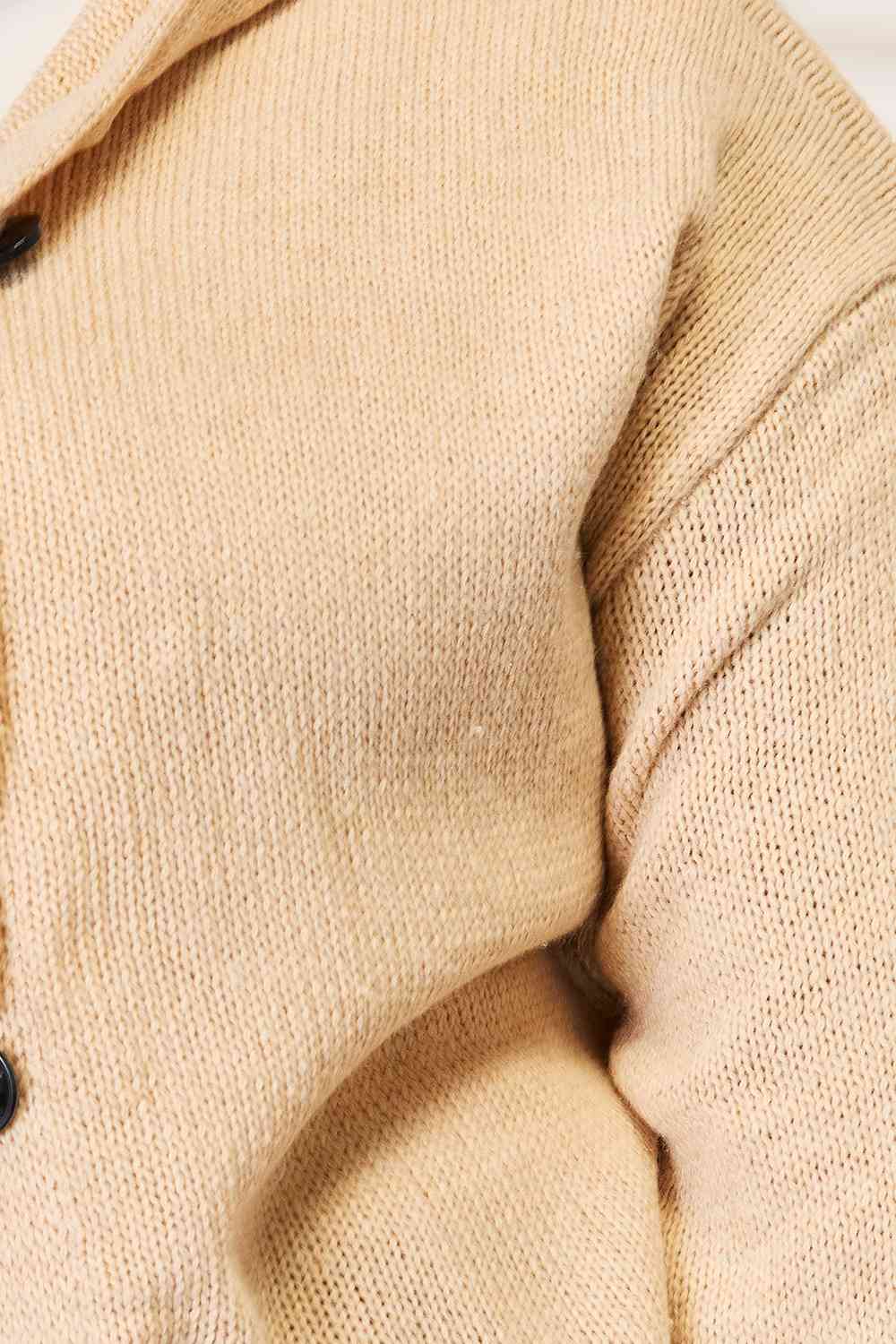 Tan Button-Down Long Sleeve Hooded Sweater