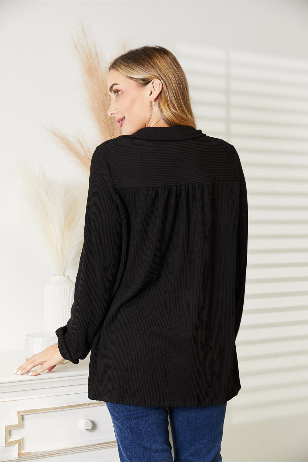Long Sleeve Ribbed Blouse (MADE IN USA)