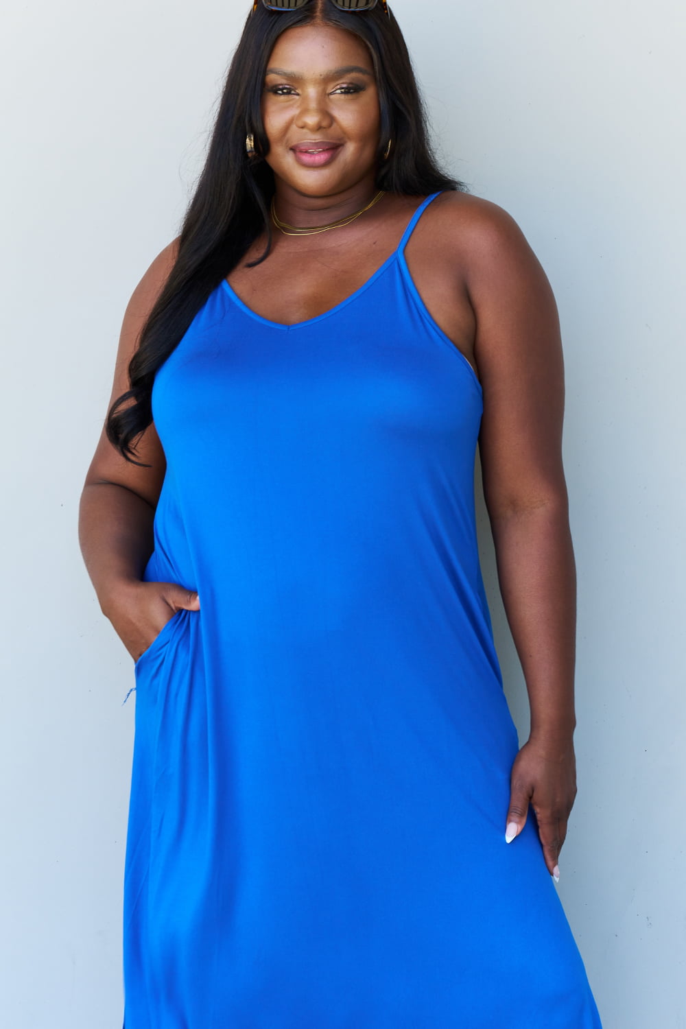 Good Energy Cami Side Slit Maxi Dress in Royal Blue