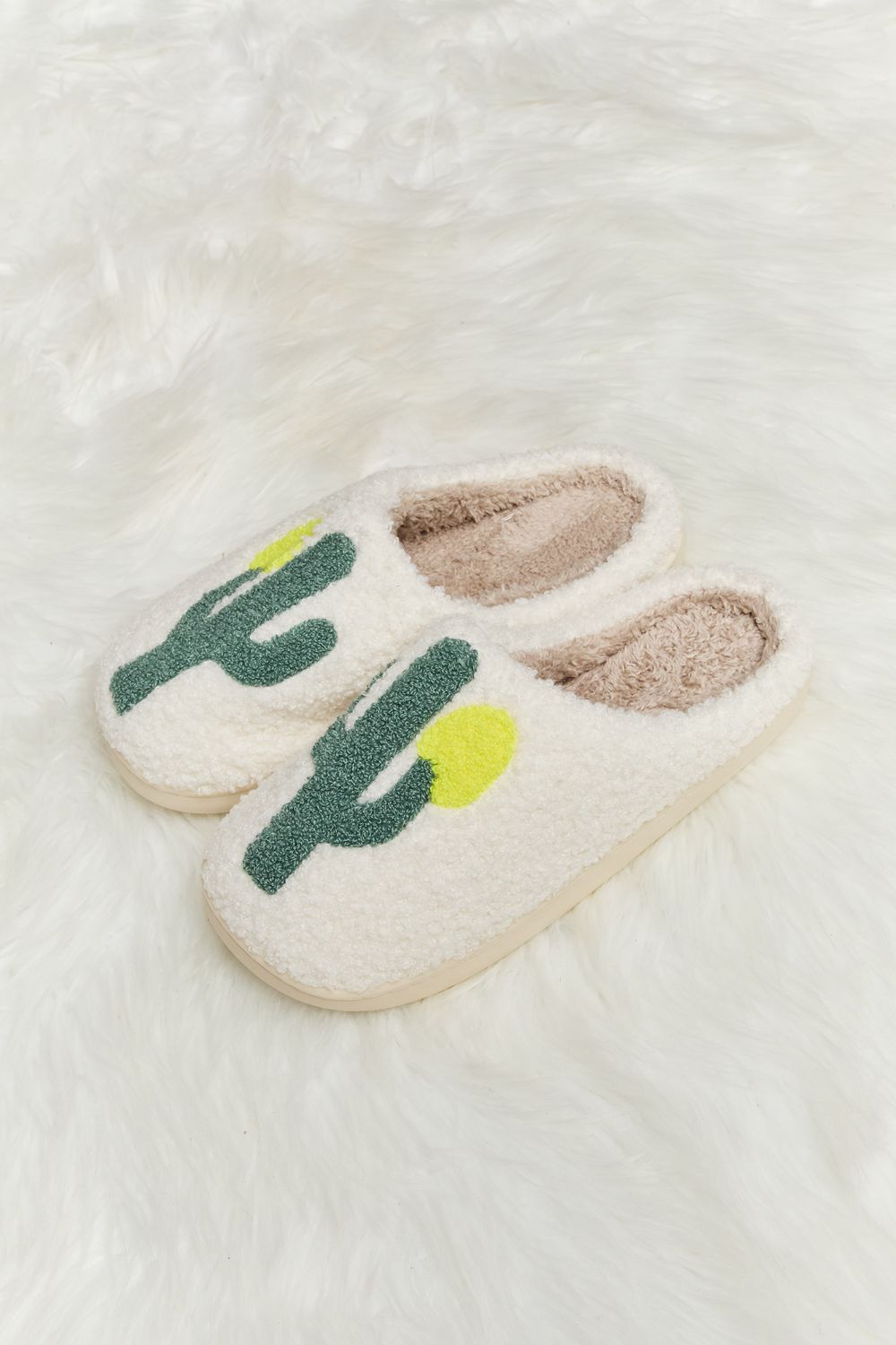 Cactus Plush Slide Slippers in Ivory