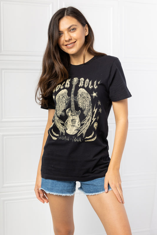 Rock & Roll World Tour Graphic Tee in Black