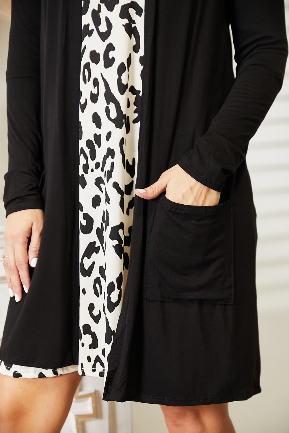 Open Front Longline Cardigan with Pockets in Black (MADE IN USA)