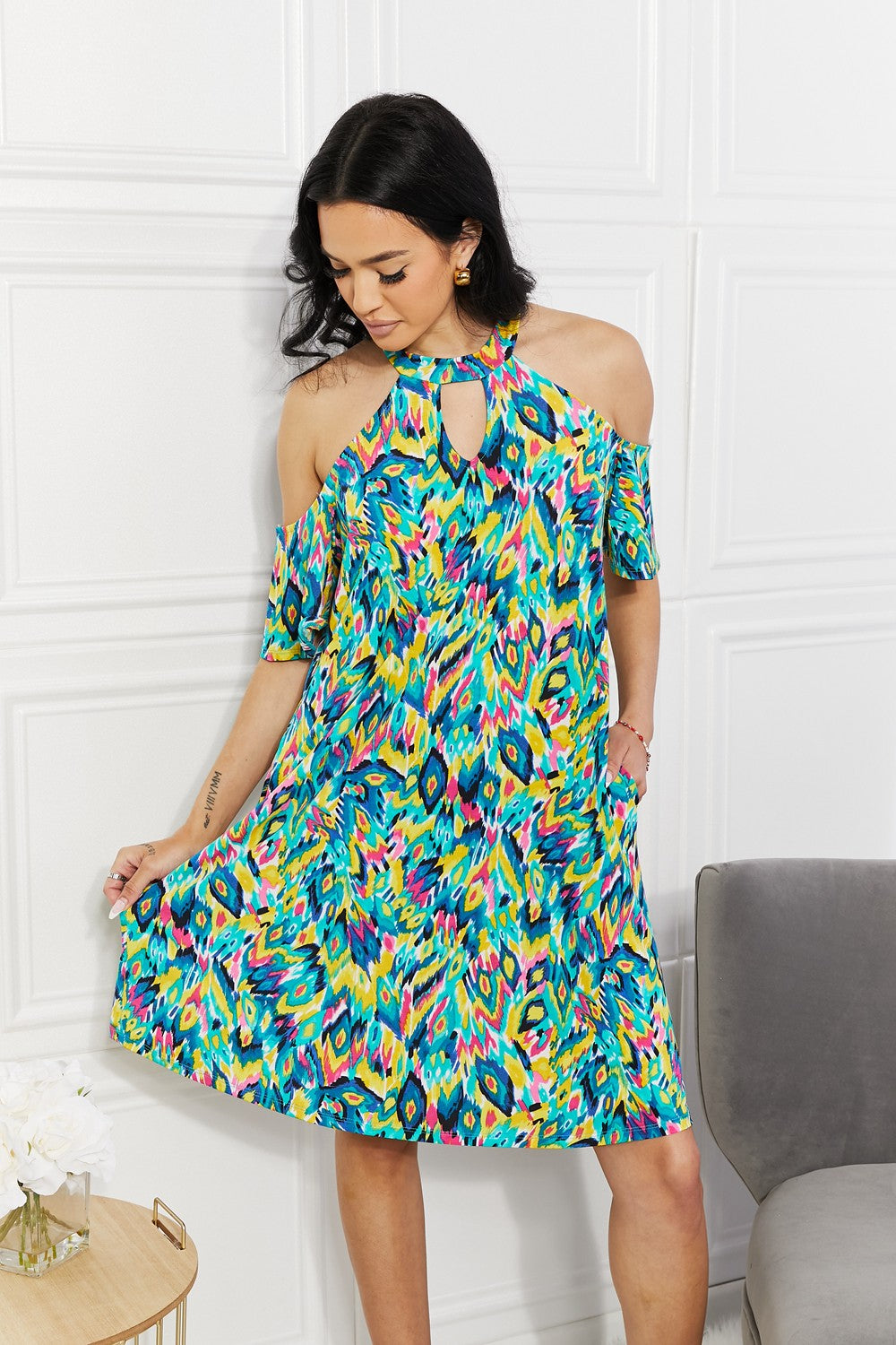 Perfect Paradise Printed Cold-Shoulder Dress