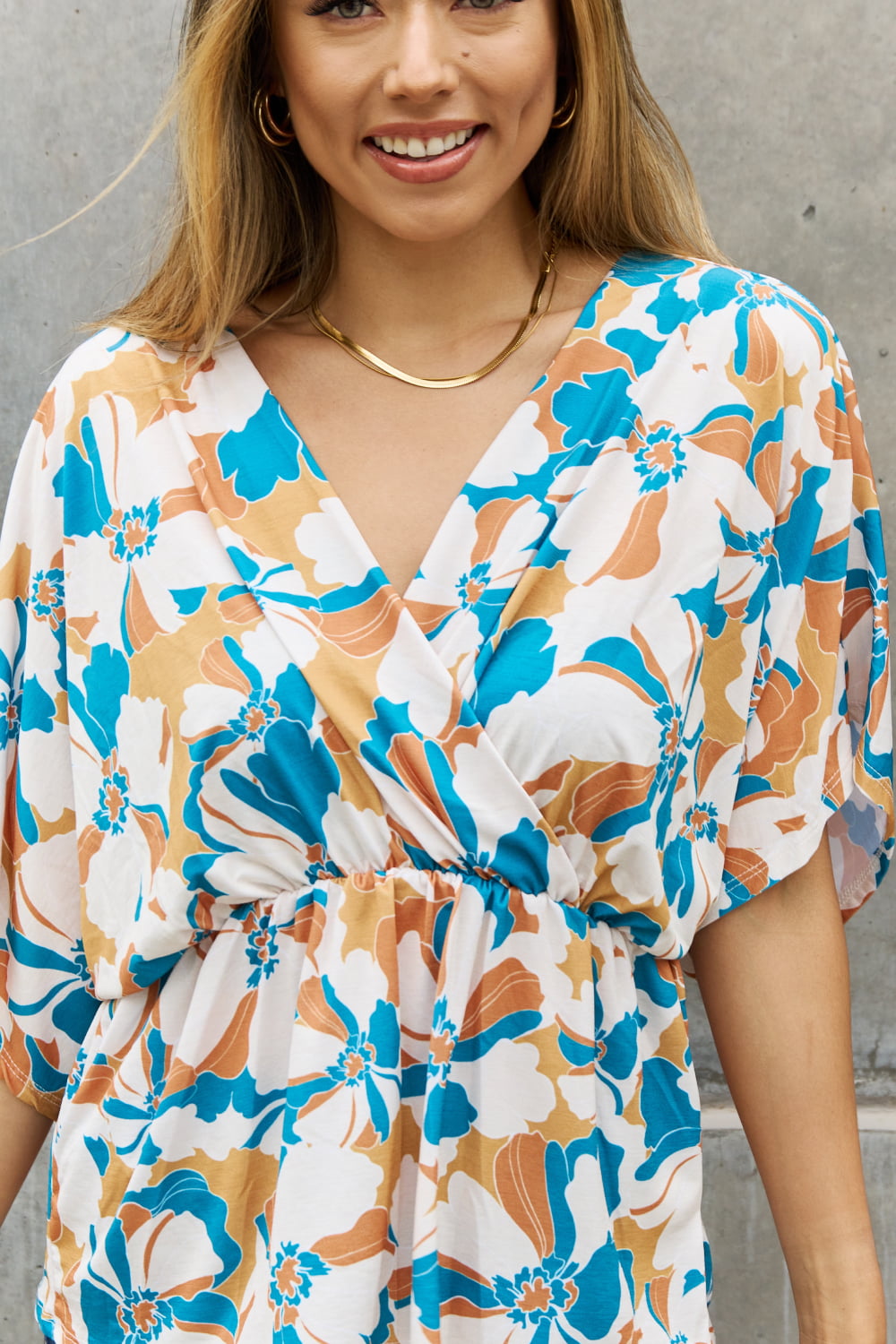 Floral Print Wrap Tunic Top (MADE IN USA)