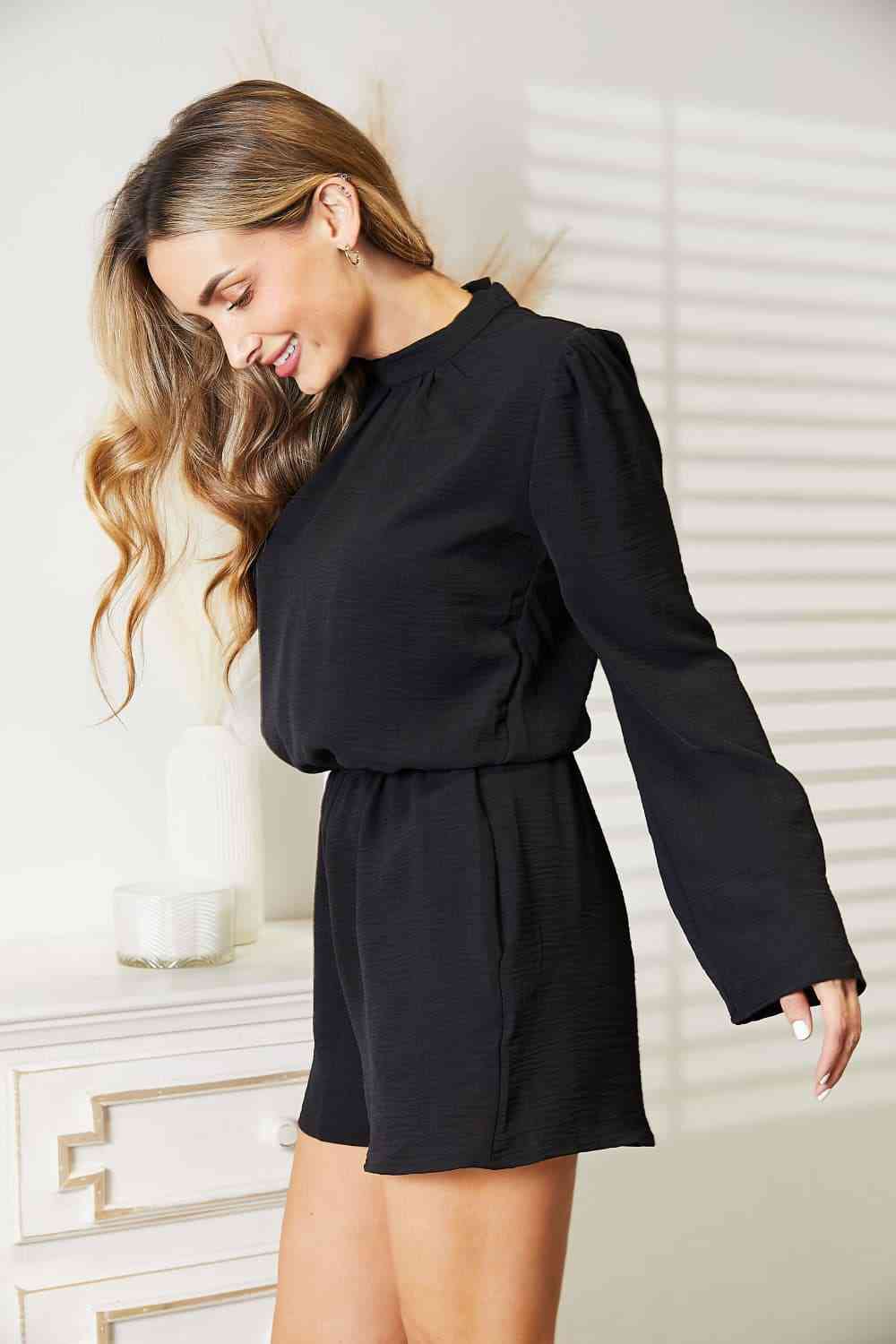 Open Back Romper with Pockets in Black