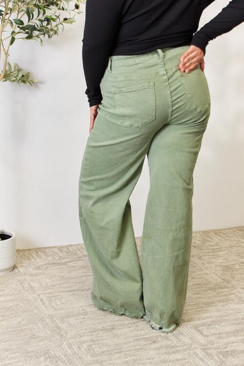 RISEN Raw Hem Wide-Leg Jeans in Sage