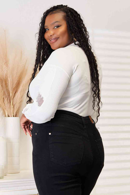 V-Neck Dropped Shoulder Blouse in White