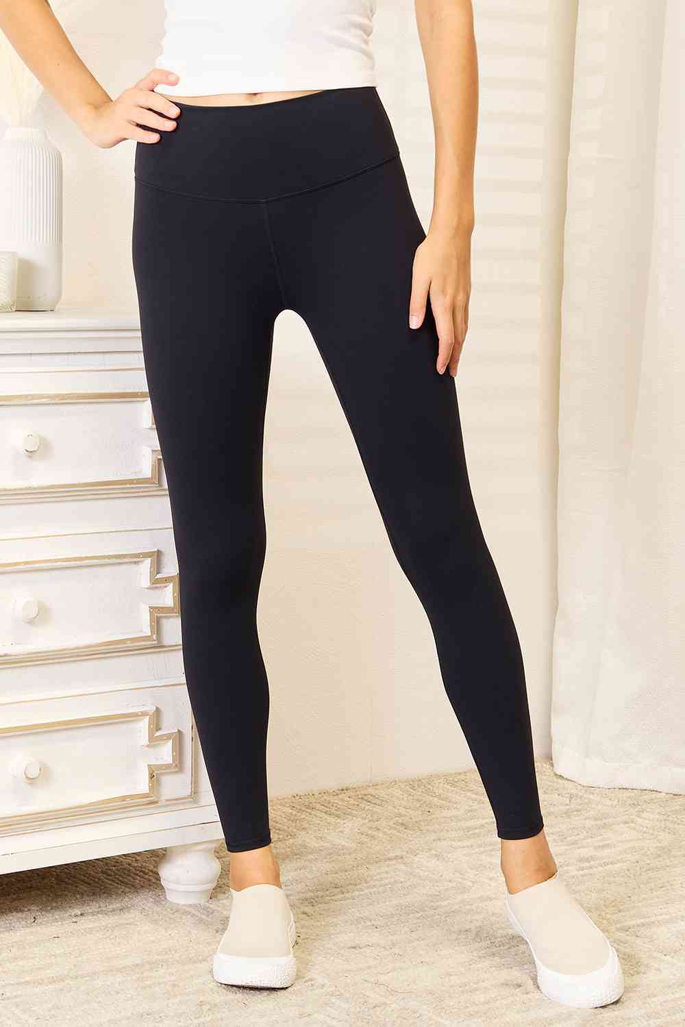 Wide Waistband Sports Leggings in White or Black