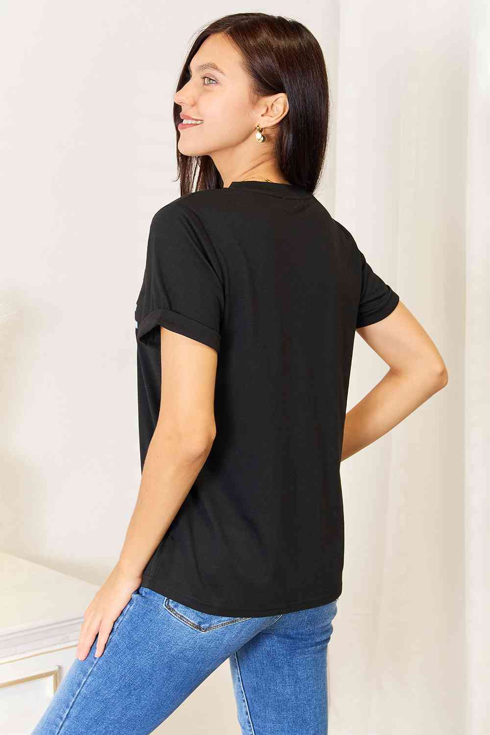 Expensive & Difficult Cuffed Sleeve Tee in Black