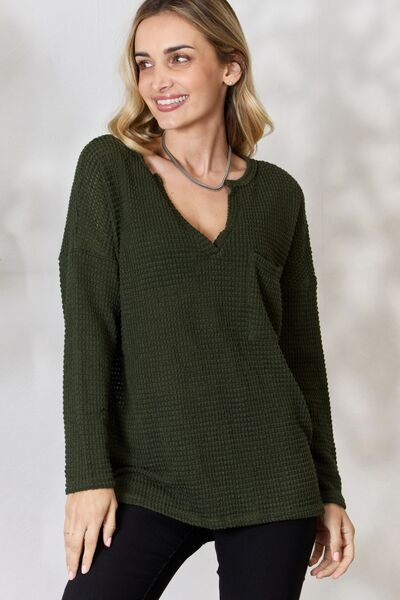 Popcorn Waffle Long Sleeve Top in Olive
