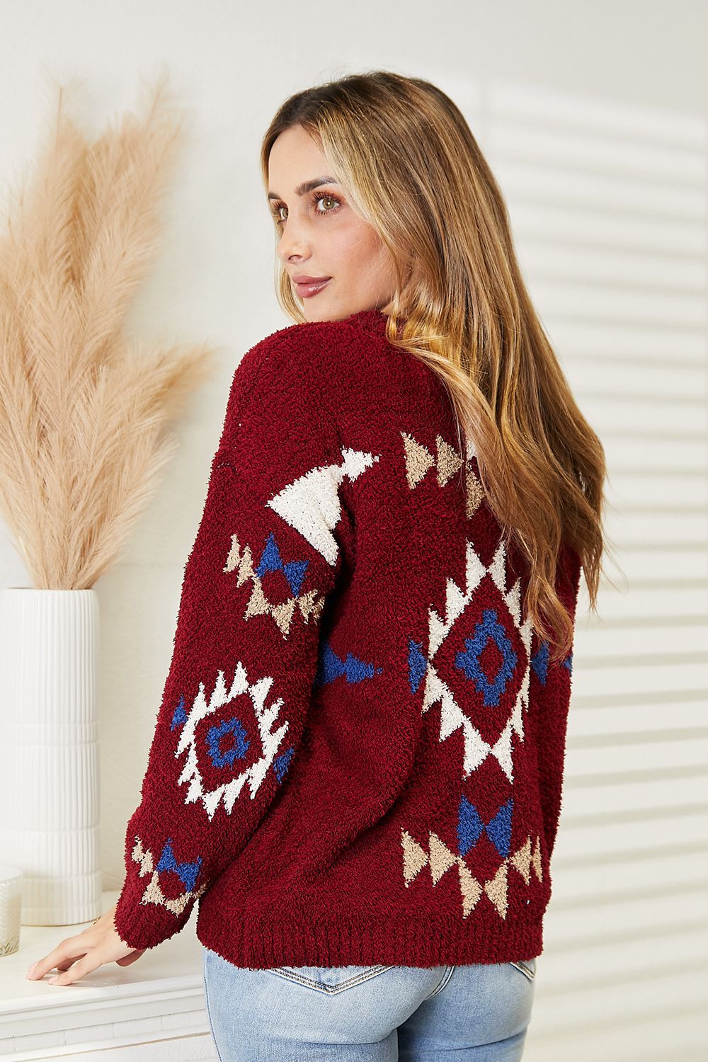 Aztec Soft Fuzzy Sweater in Wine