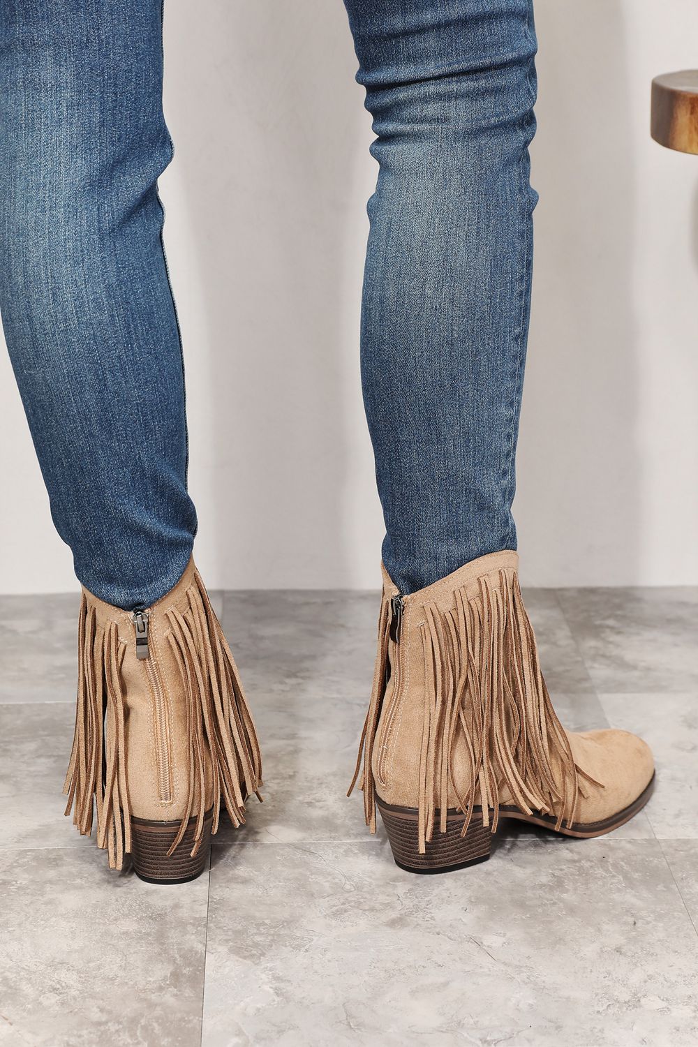 Fringe Cowboy Western Ankle Boots in Tan