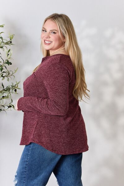 Burgundy Notched Long Sleeve Top