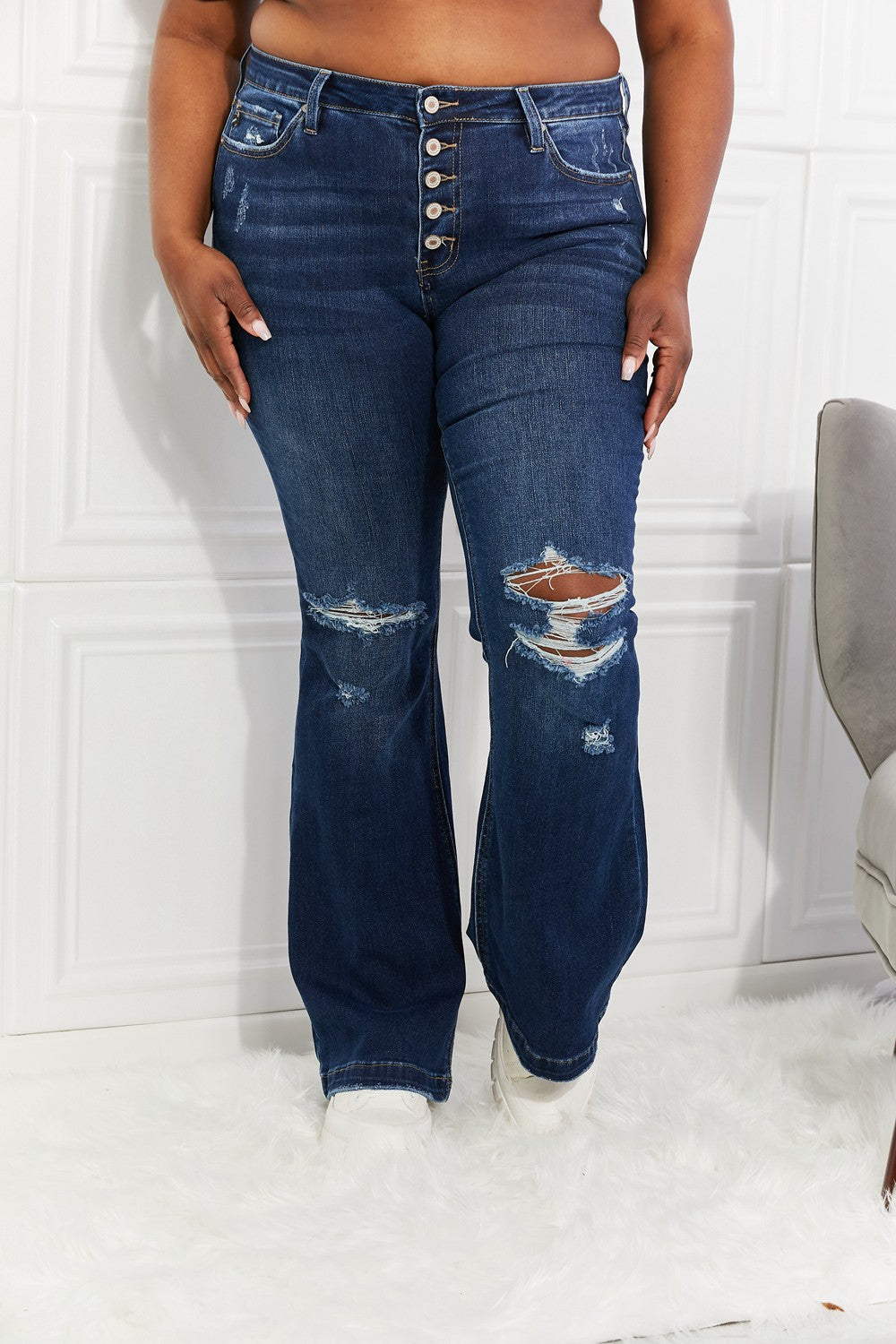 Kancan Midrise Button Fly Flare Jeans