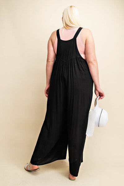 Ruched Wide Leg Overalls in Black