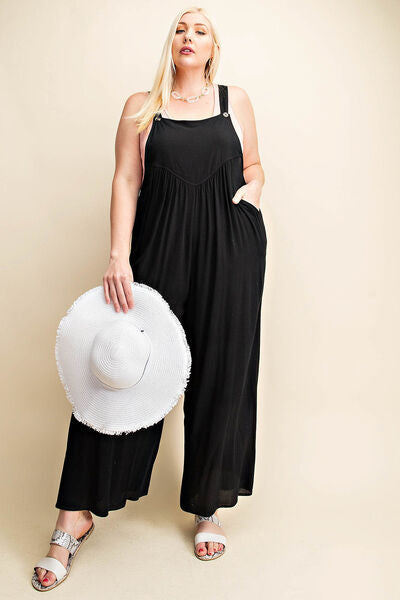 Ruched Wide Leg Overalls in Black