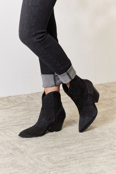 Rhinestone Ankle Cowboy Boots in Black