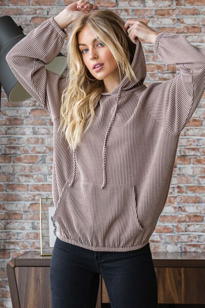 Ribbed Drawstring Hoodie in Coco (MADE IN USA)