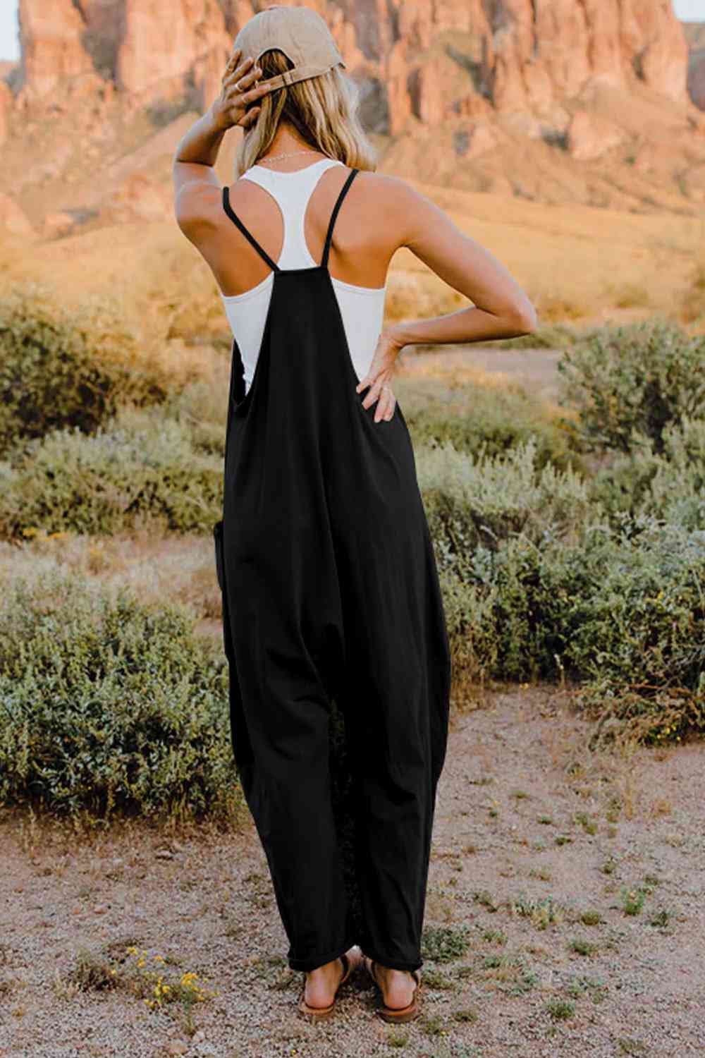 V-Neck Sleeveless Jumpsuit with Pockets