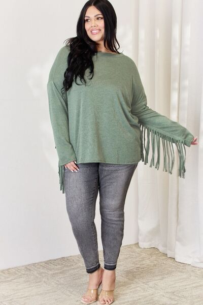 Olive Fringe Long Sleeve Top (MADE IN USA)