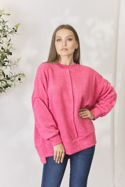 Center Seam Long Sleeve Sweatshirt in Fuchsia