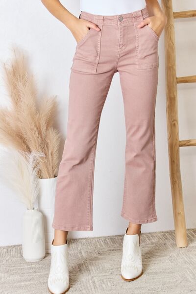 RISEN High Rise Ankle Flare Jeans in Mauve