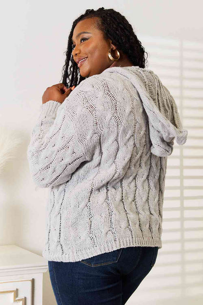 Light Gray Cable-Knit Hooded Sweater