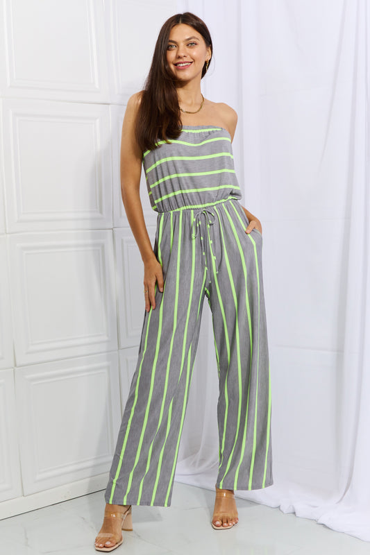 Pop Of Color Sleeveless Striped Jumpsuit in Grey/Neon