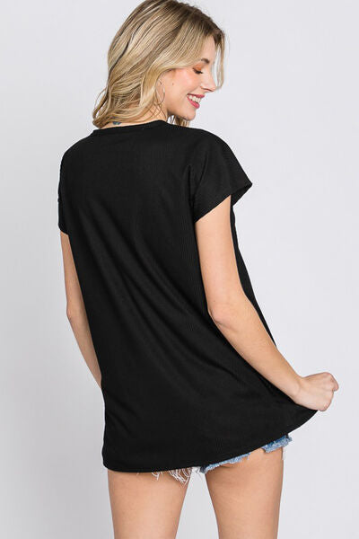 Black V-Neck Short Sleeve Shirt (MADE IN USA)