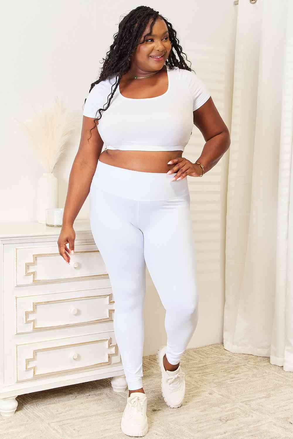 Wide Waistband Sports Leggings in White or Black