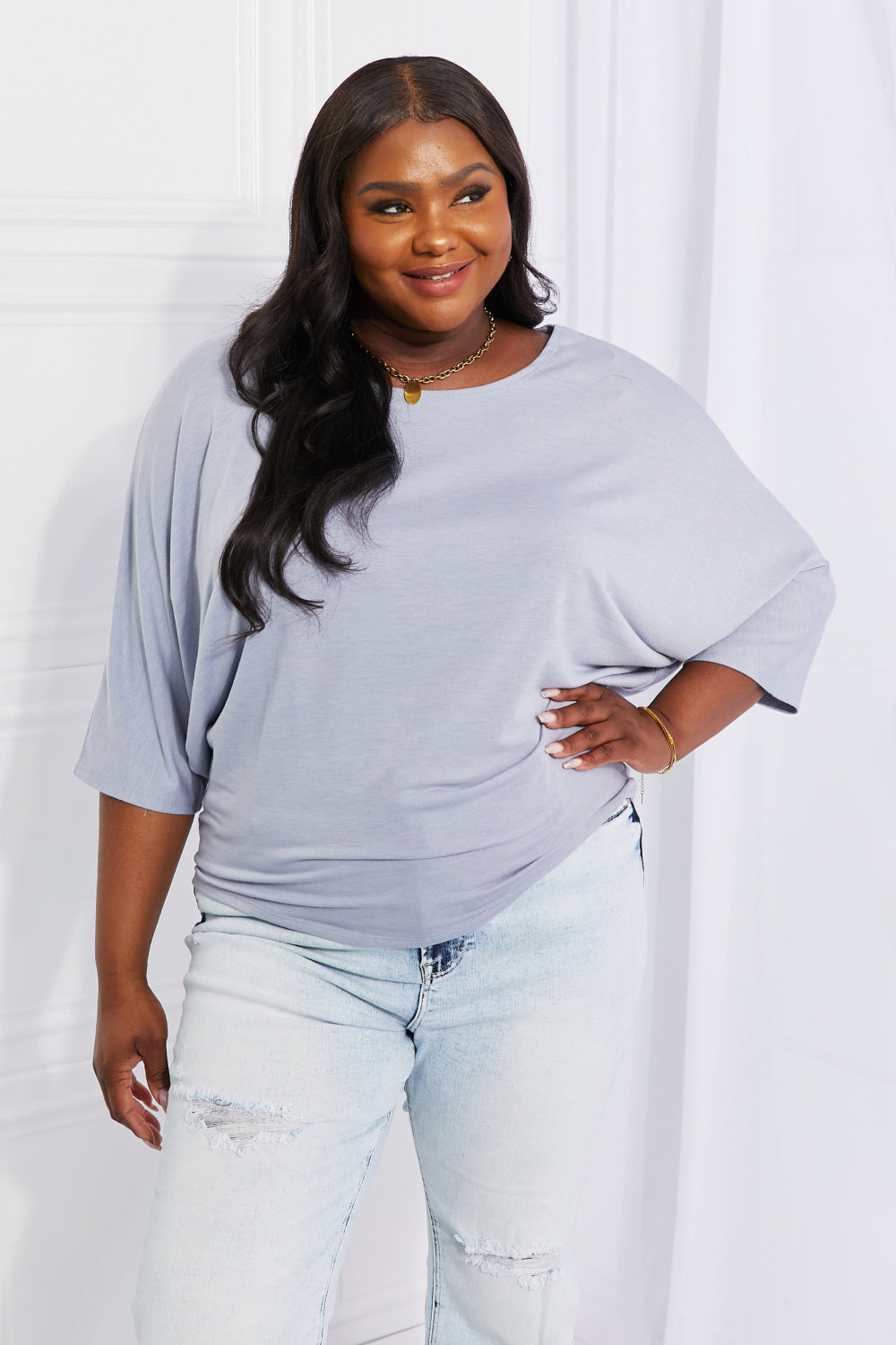 Needless to Say Dolman Top in Misty Blue