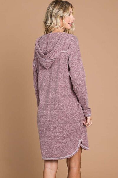 Hooded Long Sleeve Sweater Dress in Merlot