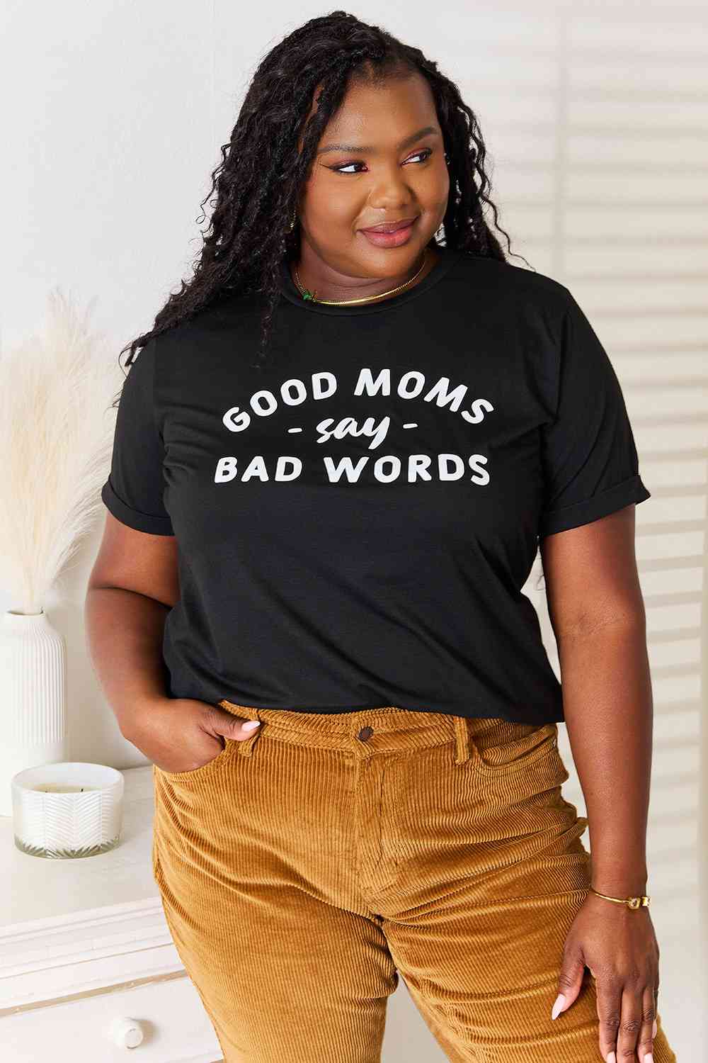 GOOD MOMS SAY BAD WORDS Graphic Tee in Black