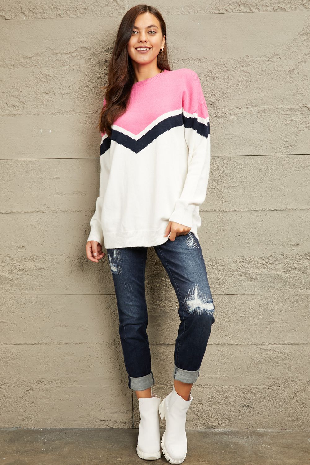 Chevron Pullover Sweater in Pink