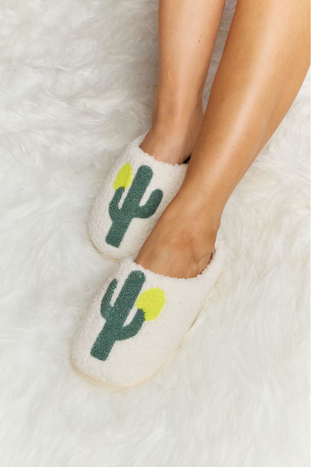 Cactus Plush Slide Slippers in Ivory