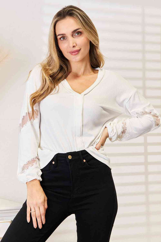 V-Neck Dropped Shoulder Blouse in White