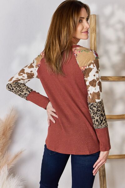 Leopard Waffle-Knit Shirt in Rust (MADE IN USA)