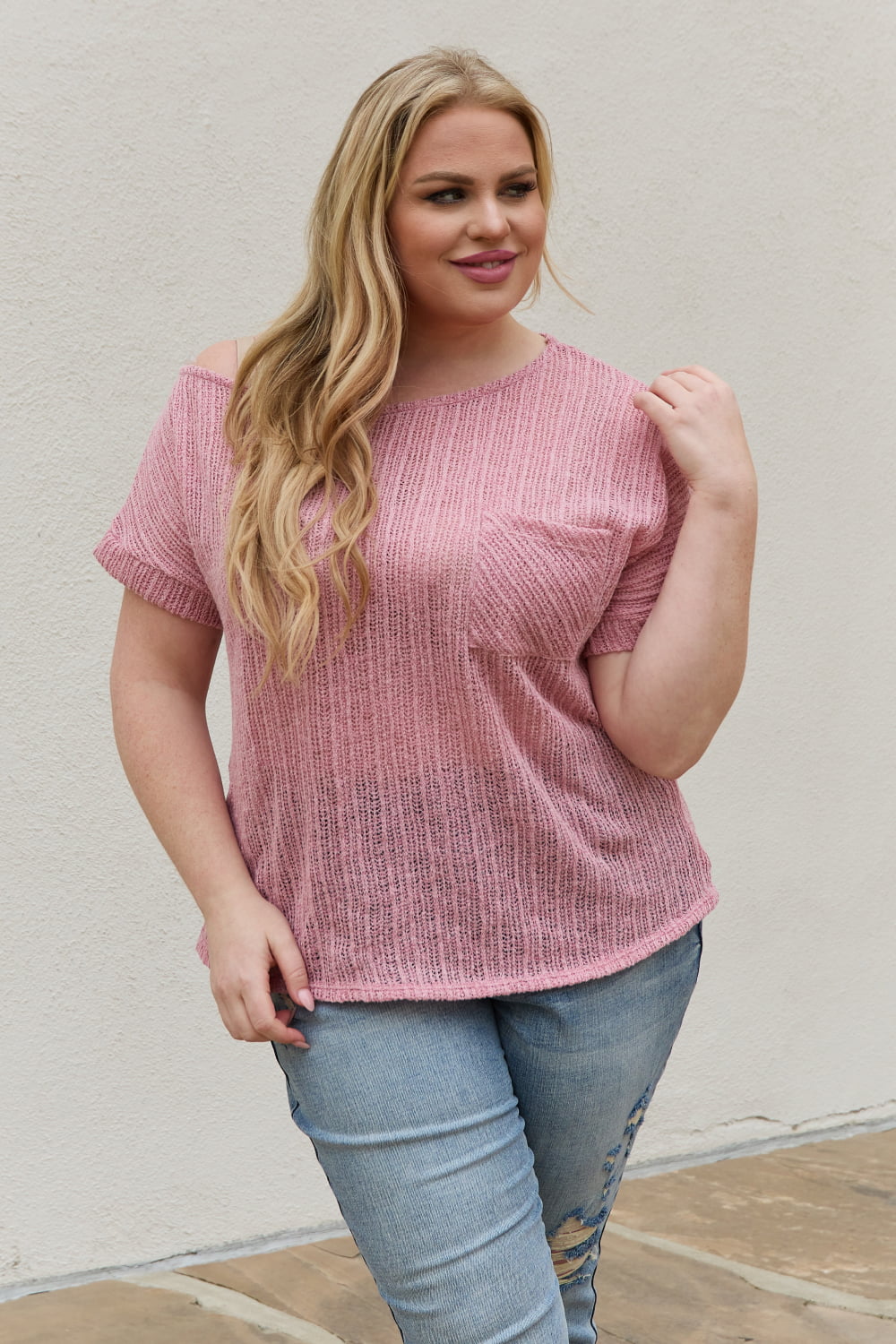 Chunky Knit Short Sleeve Top in Mauve (MADE IN USA)